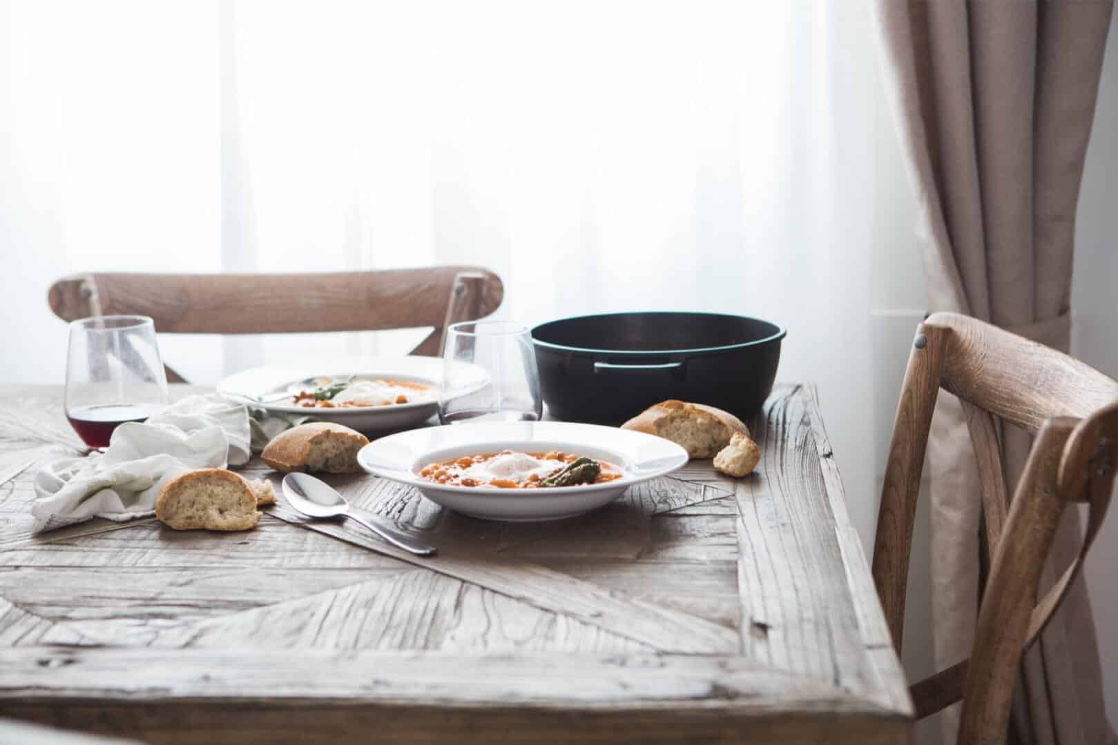 Rustic food, table and chairs